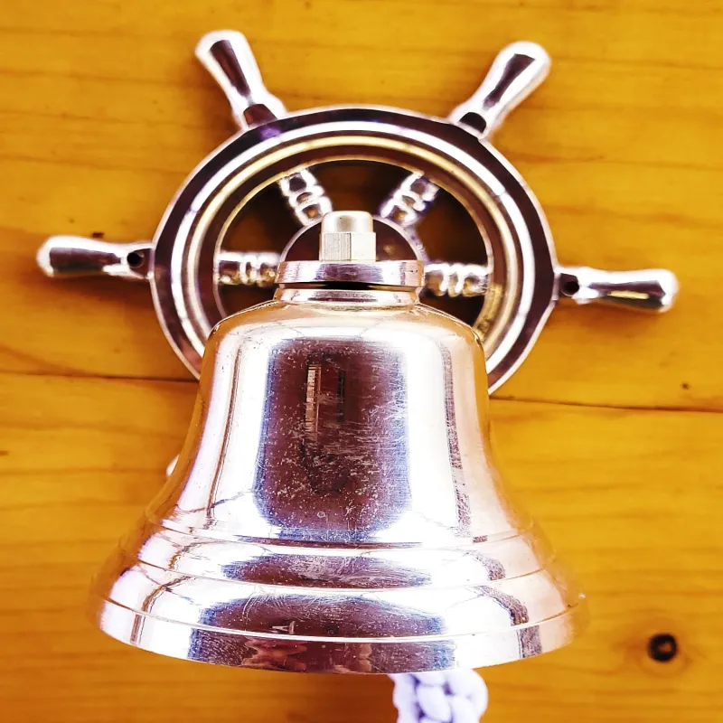 Bronze bell with stand, rudder, steering wheel