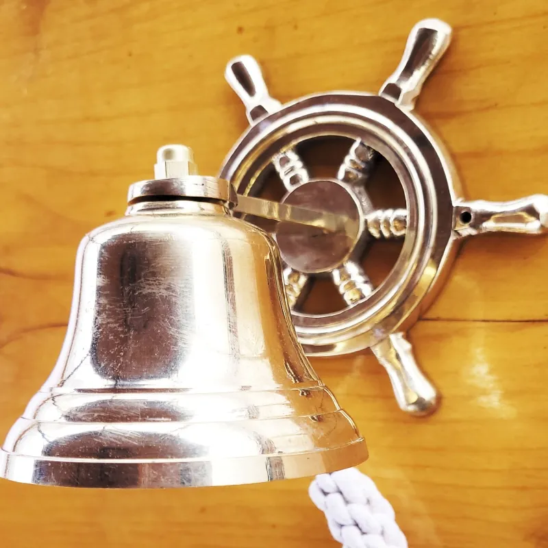 Bronze bell with stand, rudder, steering wheel