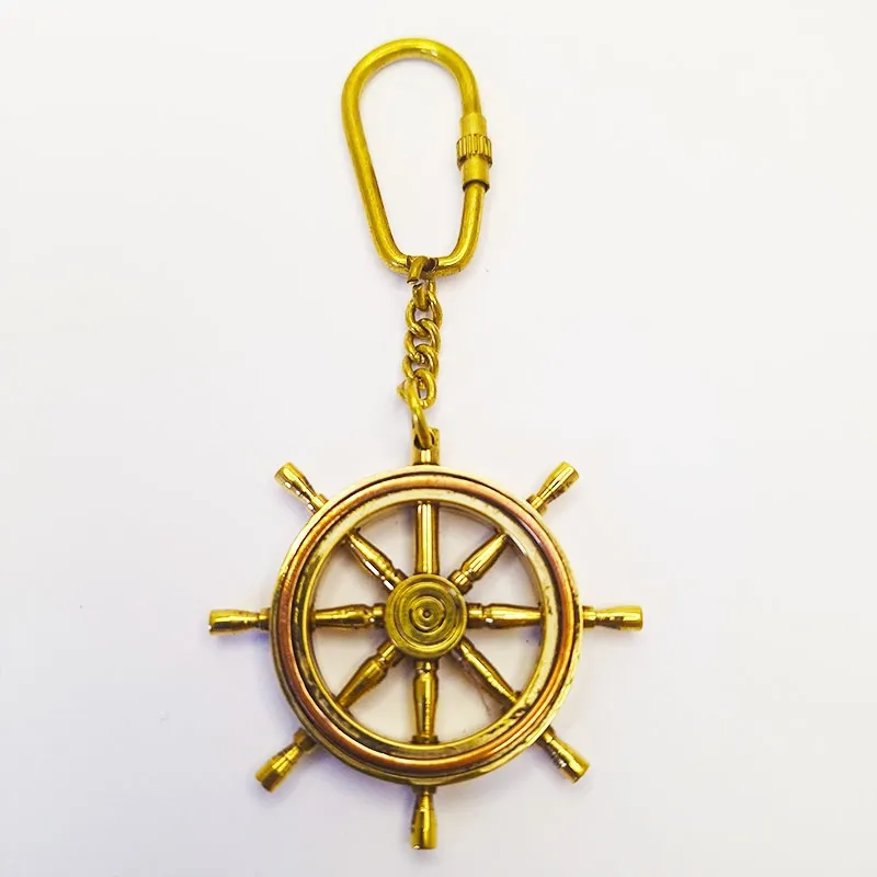 Bronze and copper key ring with steering wheel