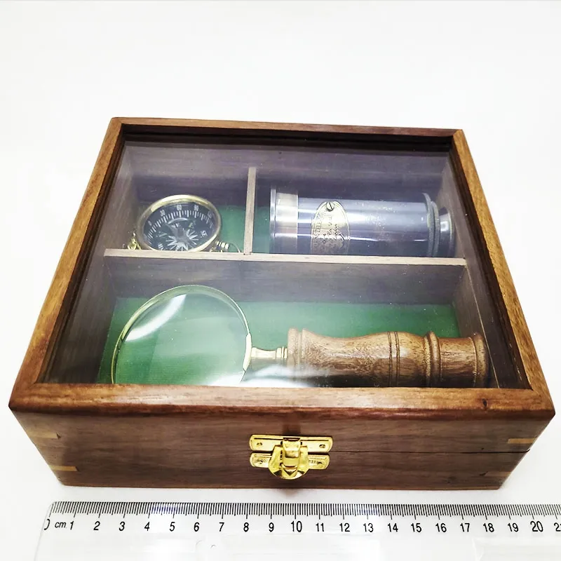Luxury Nautical Navigation Set – Telescope, Compass & Magnifying Glass in Display Box