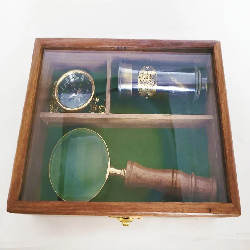 Luxury Nautical Navigation Set – Telescope, Compass & Magnifying Glass in Display Box