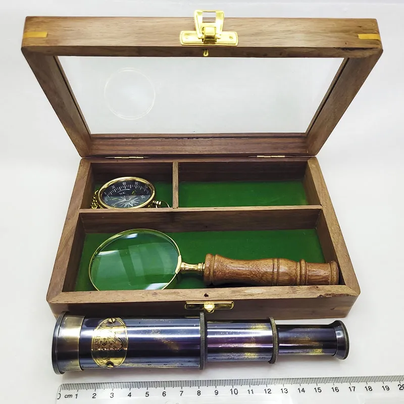 Luxury Nautical Navigation Set – Telescope, Compass & Magnifying Glass in Display Box