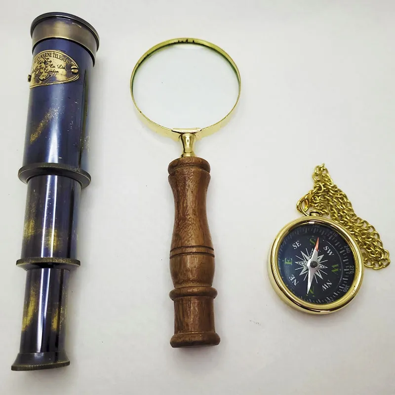 Luxury Nautical Navigation Set – Telescope, Compass & Magnifying Glass in Display Box