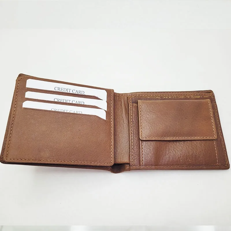 Genuine Leather Wallet for Men – Slim Bifold Wallet with Coin Pocket, Handmade Calf Leather Wallet, Classic Minimalist Design. Model 5
