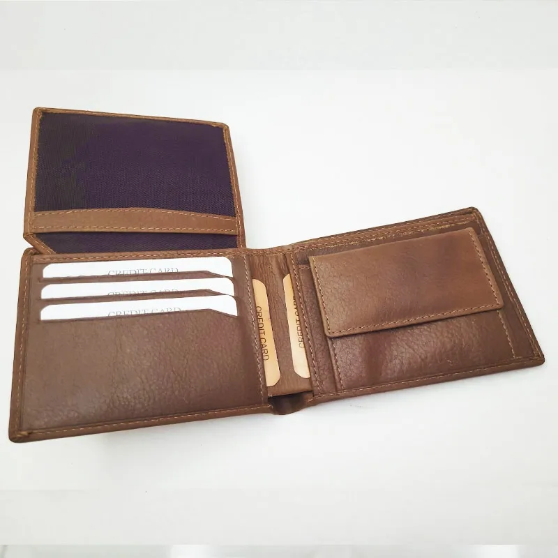 Genuine Leather Wallet for Men – Slim Bifold Wallet with Coin Pocket, Handmade Calf Leather Wallet, Classic Minimalist Design. Model 5